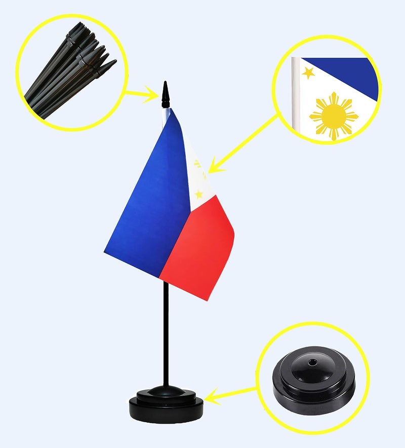 tibijoy Philippines Flags Filipino Desk Flags Set Small Mini Philippines Flags Table Flag with 13" Black Pole, Black Base and Spear Top, Miniature Philippine Deluxe Desktop Flag, Home Decoration, Office Decoration, Festival Celebrations(12 Pack ) - Image 3